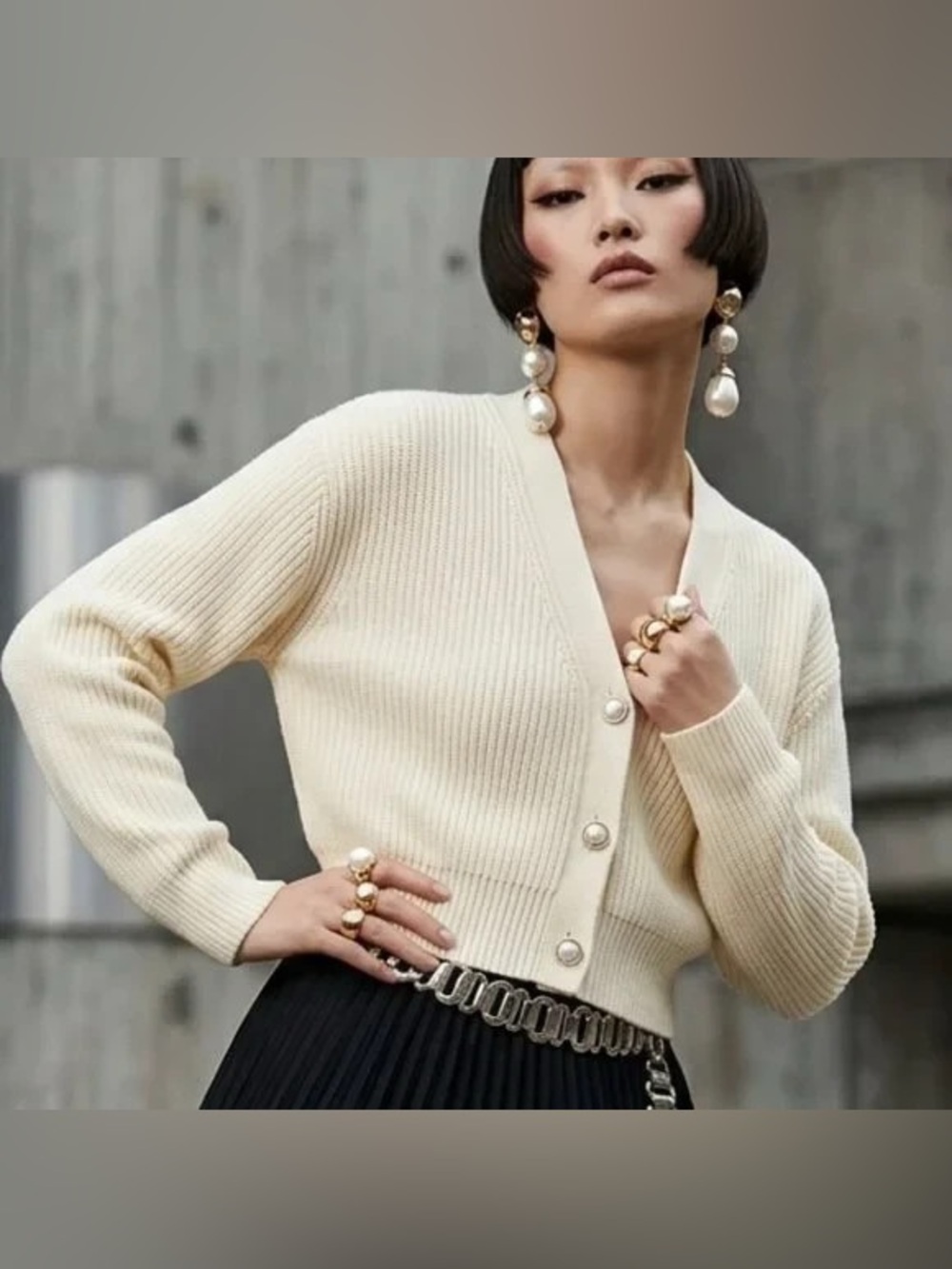 CINQ A SEPT Palmer V Neck Cardigan in Natural XS